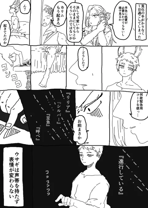 ウサカリム③
不穏な空気になりました

ジャミカリ前提なのでジャミルさんが若干アレ
可愛いこの無表情は怖い 