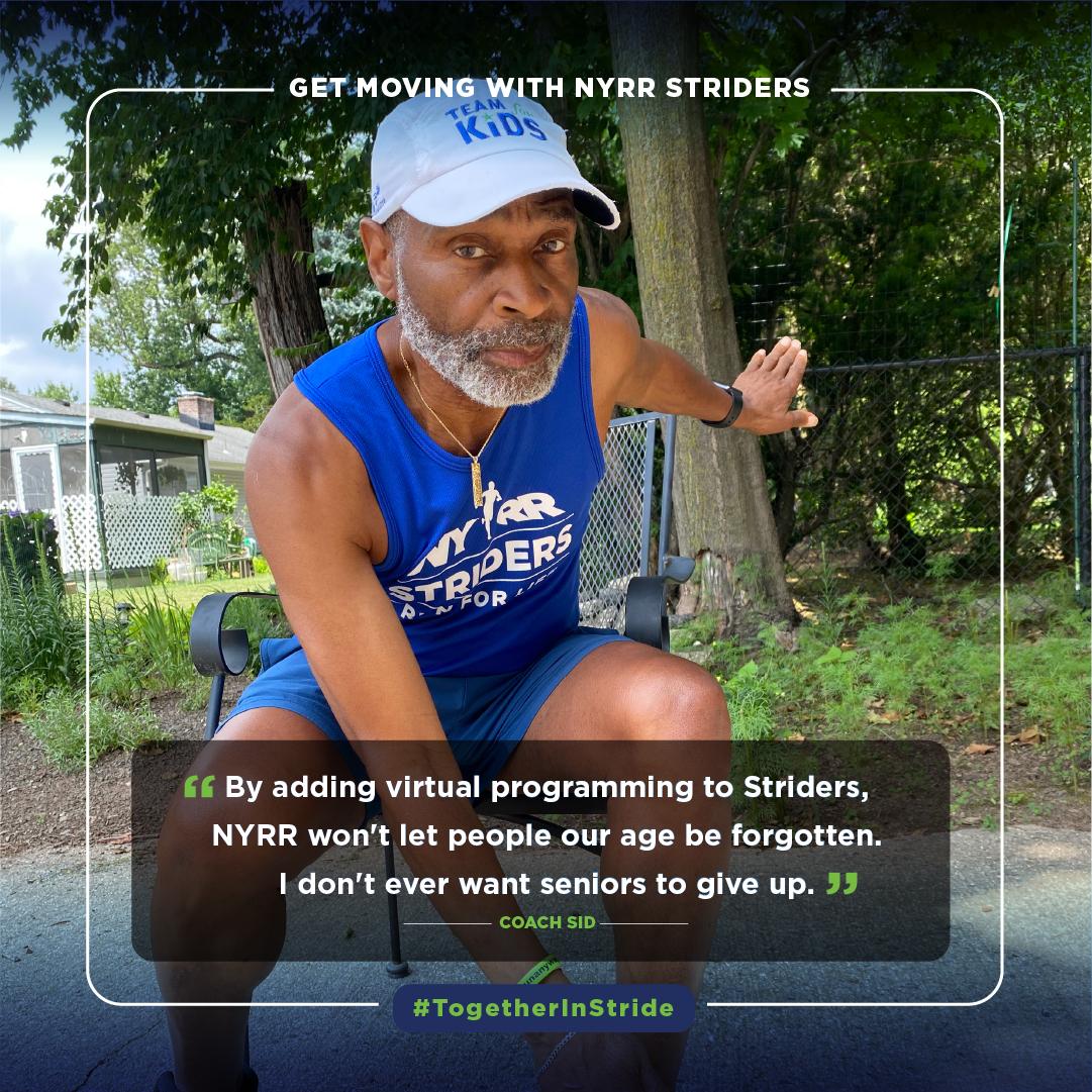 nyrr's tweet photo. Together, we can stay physically and mentally strong. Visit https://t.co/59brvez9U4 to connect to the virtual activities adaptable for adults of all ages and abilities and Get Moving with Coach Sid today. #TogetherInStride https://t.co/O6g9yiOfp3