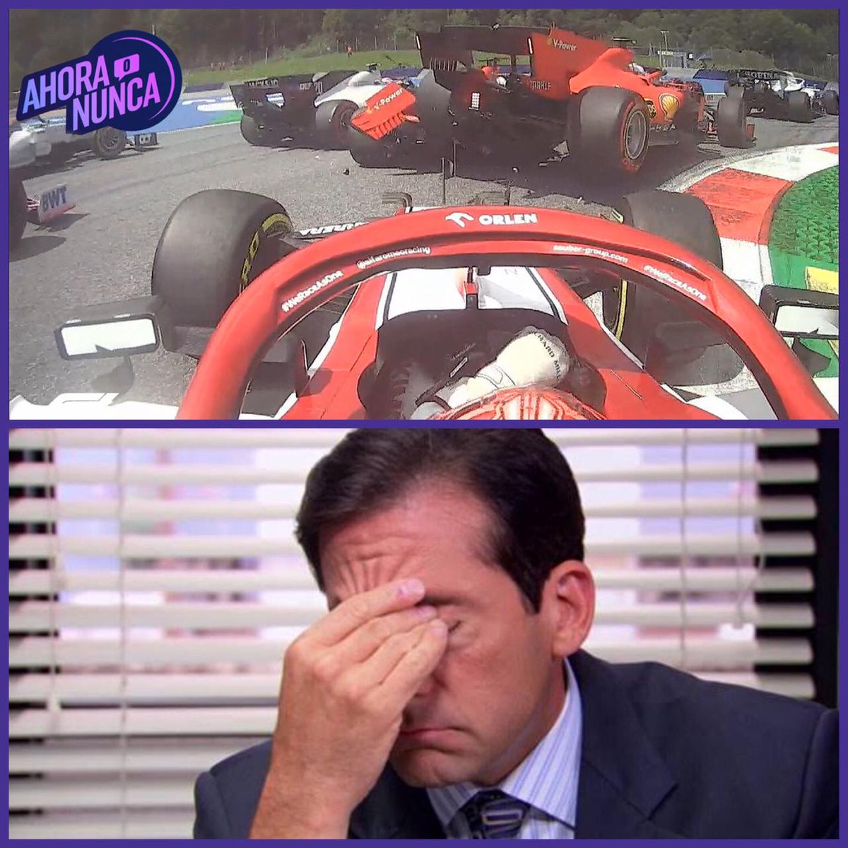 ahoraonuncaespn's tweet photo. Los fans de Ferrari viendo como Sebastian Vettel y Charles Lecrerc chocan en la primera vuelta de la carrera #GPEstiria 😡🏁

Los dos pilotos tuvieron que abandonar 🤦‍♂️

📸: Vía @F1 https://t.co/PYBBQtUpsV