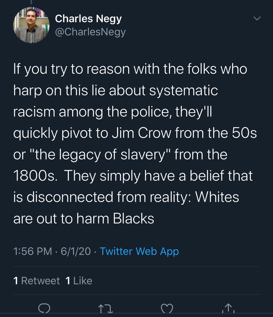 On page 23, Negy claims that African Americans are not affected by Jim Crow laws and slavery anymore and that people hold onto this absurd belief “for their own reasons”. Negy tweeted that focusing on these events “reflects a mental illness at the national level”.