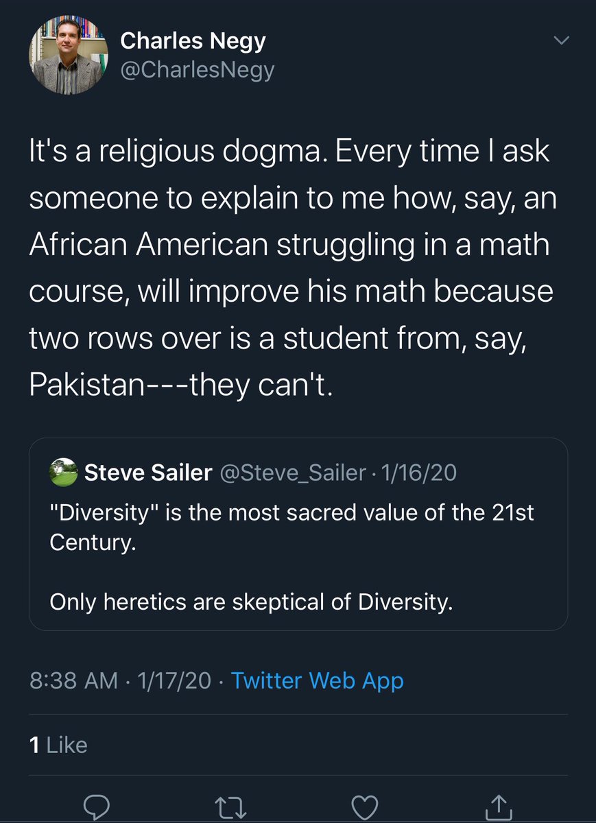 Dr. Negy states on page 95 that “Multiculturalism is a religion in the U.S. + Western Europe. ‘Diversity is our strength’ is established dogma that cannot be questioned.” Isn’t diversity a core pillar of  @UCF’s values? Isn’t cultural competence essential in practicing Psychology?