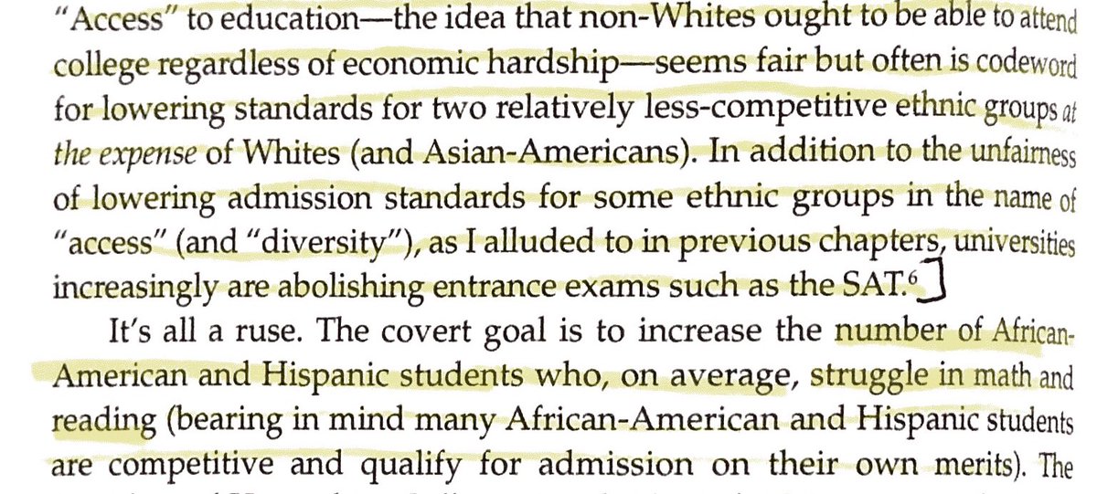 Negy consistently tweets & writes about the SAT/ACT in his book (pg 26 & 96) belittling Hispanics and African Americans calling them “less qualified”, “less capable”, and “less competent” than Whites + Asian Americans while saying college’s “should just mail minorities a degree”