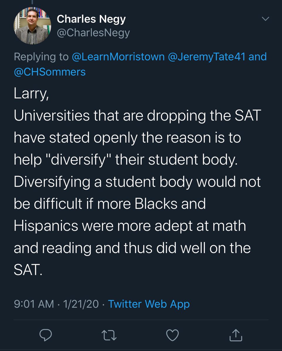 Additionally, he constantly points to math, verbal, + reading skills as a way to distinguish Whites & Asian Americans as superior to African Americans and Hispanics intellectually and, consequently, in society calling them “uncompetitive students” & ignoring socioeconomic status