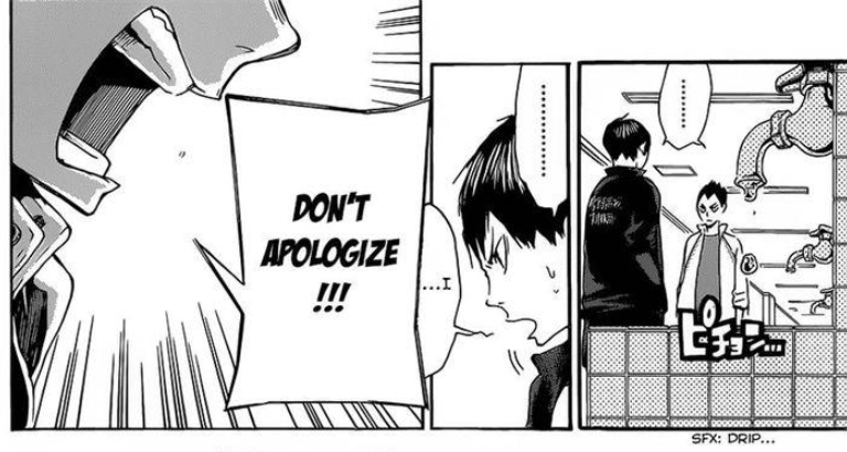 Wc brings me to why I understand Kindaichi rejected Kageyama's 1st attempt to apologize. First, that attempt is insincere. Casually saying sorry for something equally traumatic for both just wont cut for it. Kindaichi is a sensitive boy and values himself more than that