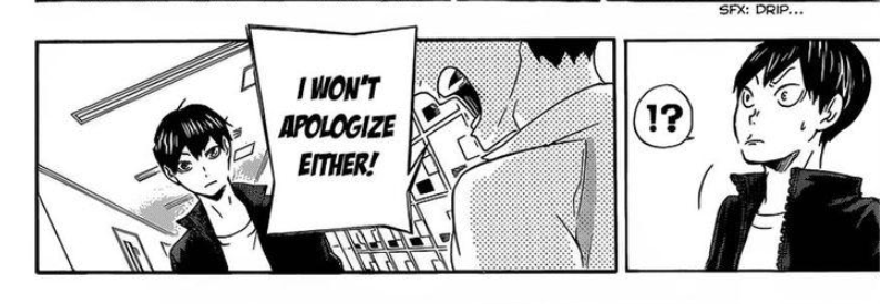 I also believe, that Kindaichi, saying that he isn't apologizing for what had happened, also emphasizes the amount of hurt he also had from that experience.He, along with KitaDai, had wanted Kageyama to experience pain too by throwing that match.