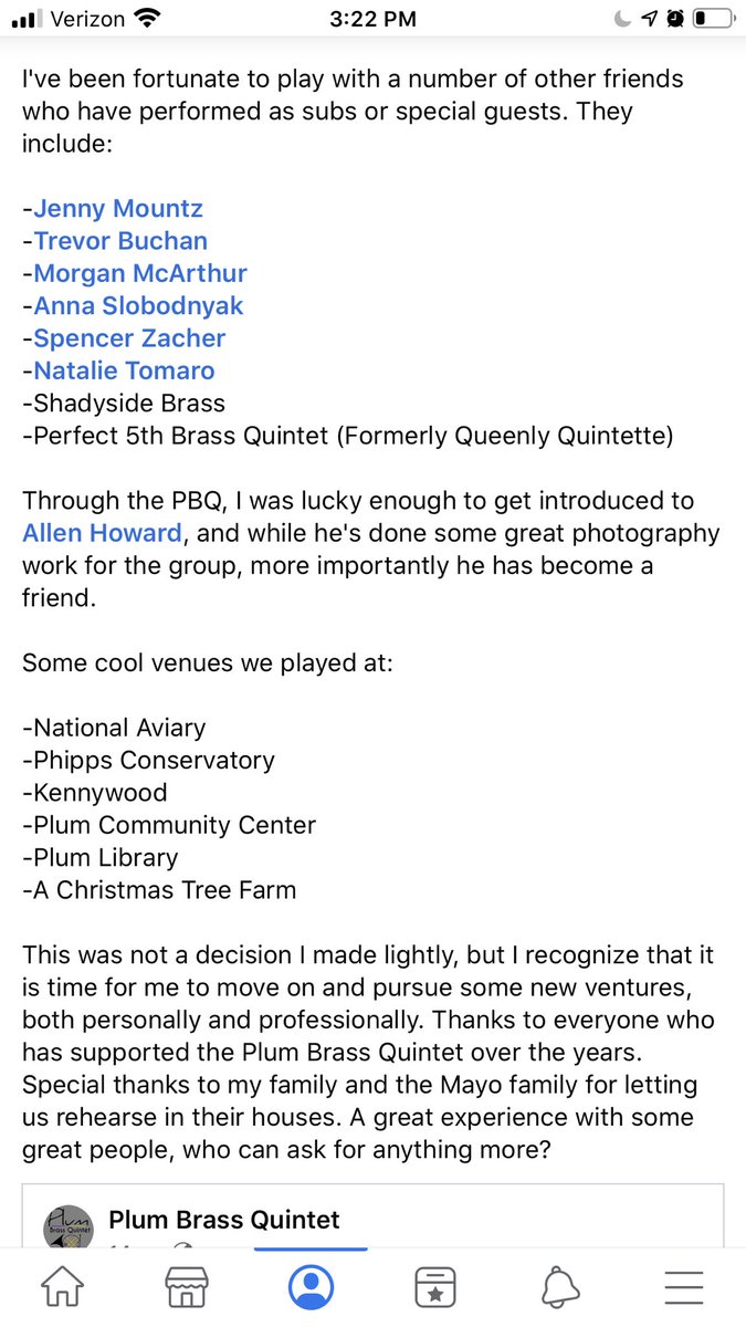 MBuckstein2332's tweet image. As of today, I am stepping down as the leader of the Plum Brass Quintet. It’s been a great ride, but the time has come for me to move on. Thanks to everyone who has supported us over the years! #PlumBrassQuintet #PBQ