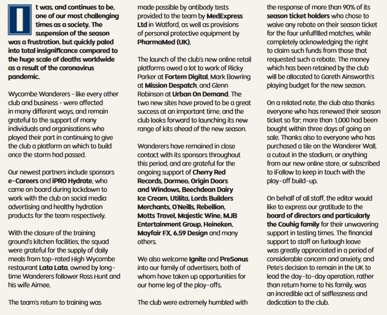 <a href="/RCouhig/">Rob Couhig</a> Some thank yous, from us to everyone who's helped the club since the season was suspended.