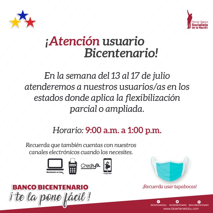 BDT_VE's tweet photo. #NotasBBDP|| Banco Bicentenario garantiza atención priorizada del 13 al 17 de julio y mantiene sus servicios electrónicos. Más información aquí https://t.co/NfgReKMd0s https://t.co/SlossiOcc0