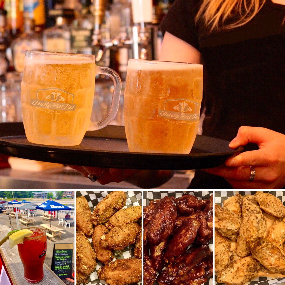 Patio OPEN today 12-8PM! (weather permitting). Or call for takeout, 705-687-4333. Chicken wing special all day, every day $1 each. 
#seeyouatthepub #frostypintpub #gravenhurst #muskoka #lakemuskoka #gulllake #muskokalife #illbeinmuskoka #chickenwings #pubfood #supportlocal