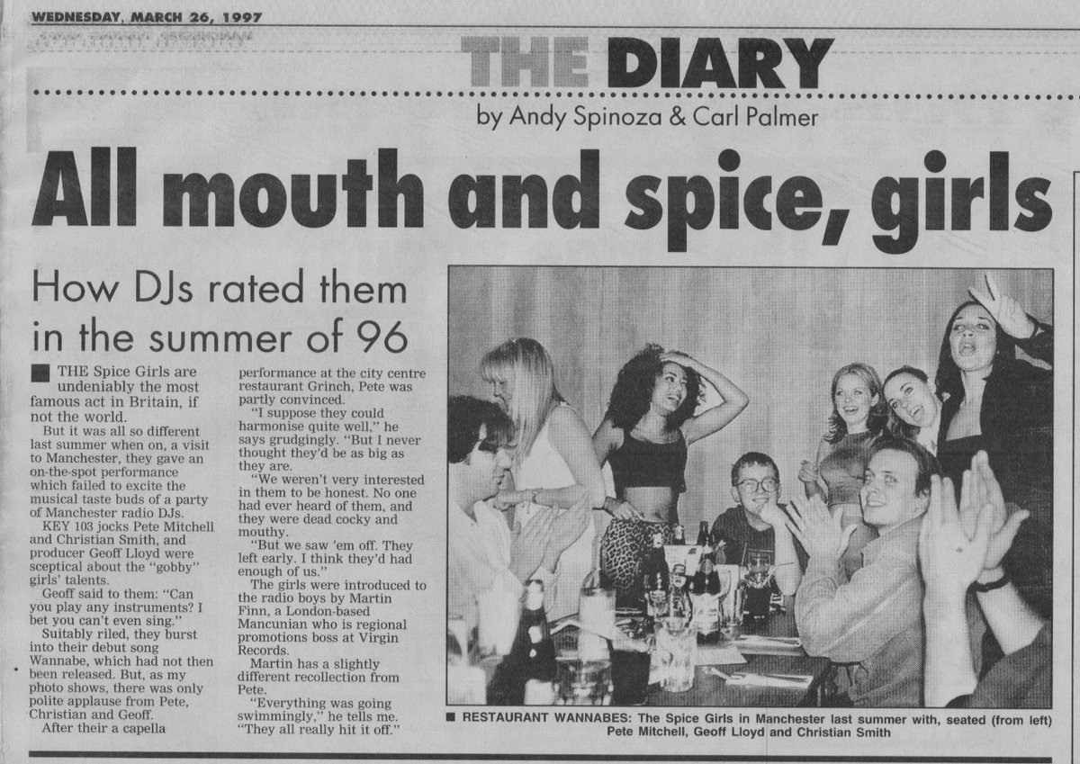 Wannabe was released TWENTY FOUR years ago this week! 
I found this cutting from the M.E.N in the loft at my parents house last week!
The legends that are Pete &amp; Geoff, me and some new girlband!
#TheSpiceGirls