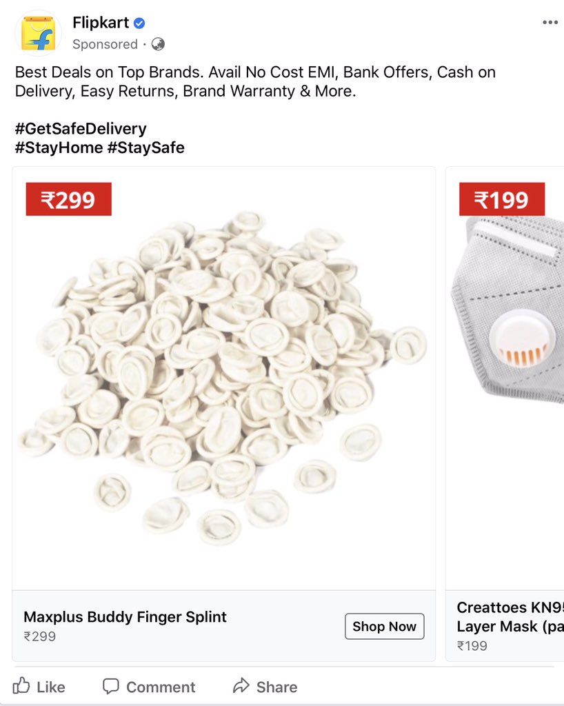 DKNayak027's tweet photo. These sponsored ads can be #Misleading at times. Or maybe it’s just #Flipkart taking a dig at me for being single.

 #StayHomeStaySafe #FingerSplints  #AatmaNirbharBharat https://t.co/K2pmlfF6gO