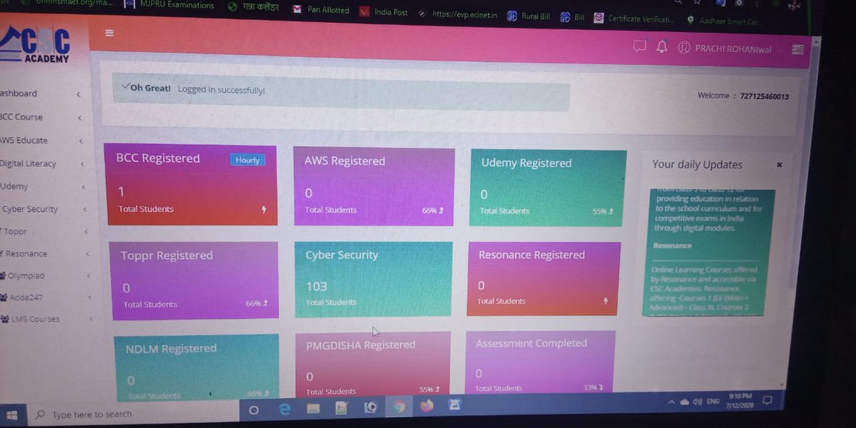 LalitBoraCSCUK's tweet image. Women VLE Prachi Rohaniwal...
Celebrating CSC bal Diwas by registering 103 students 
#CSCBalDiwas