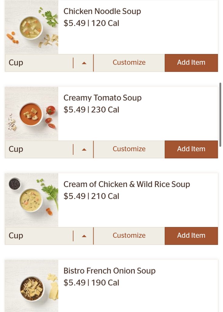 panera (pt 1)i forever stan the salads and soups! i included both sizes for the soups but the cals on the half salads are about half less