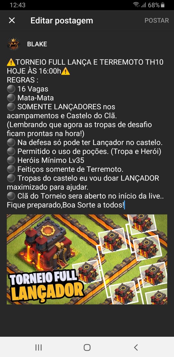 TioBlake's tweet photo. SÓ PEDRADA BRABA!
E ai vai ficar de fora dessa?
TORNEIO TH10 FULL LANÇADORES + FULL TERREMOTO! 16h
#ClashOfClans #BLAKE300K https://t.co/fDlAxRYUAd