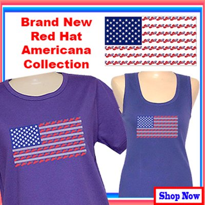 RedHatSocietyS's tweet photo. Show your patriotic spirit and check out our apparel for RED HAT SOCIETY AMERICANA Collection. Shirts, Jackets, Planners &amp; more. 
Buy online https://t.co/YtVBbRc7Da https://t.co/7cLV9nDQWW