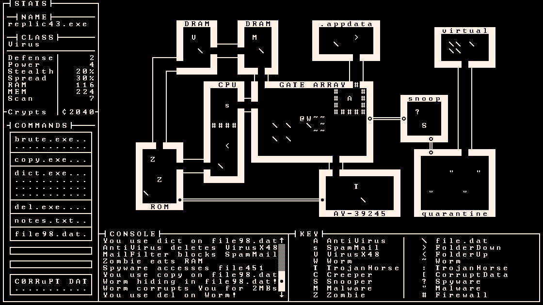 MunroHoberman's tweet photo. feeling a hankering for hackering.
#roguelike #asciii #gamdev #mockup https://t.co/KnxLsnV4Kp
