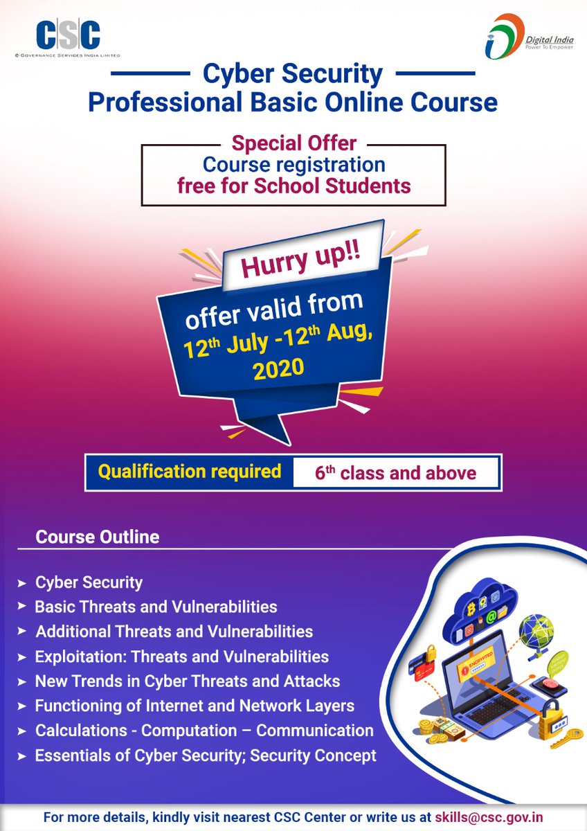 PatankarRishi's tweet image. Over 1 Lakh+ candidates in 1 day registered on Cyber Security Course  of CSC Academy #CSCBalDiwas Celebrations ! CSC Rocks !
@CSCegov_ @academy_csc @_DigitalIndia @dintya15