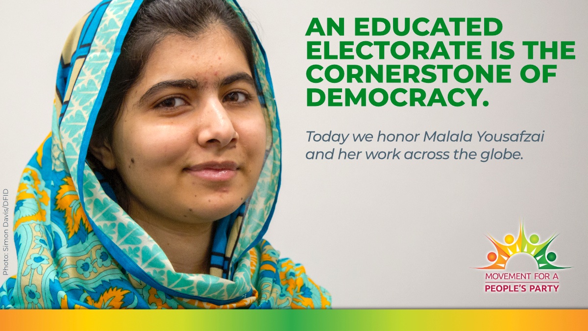 We\d like to wish a happy birthday to Malala Yousafzai. \"An educated electorate is the cornerstone of democracy\". 