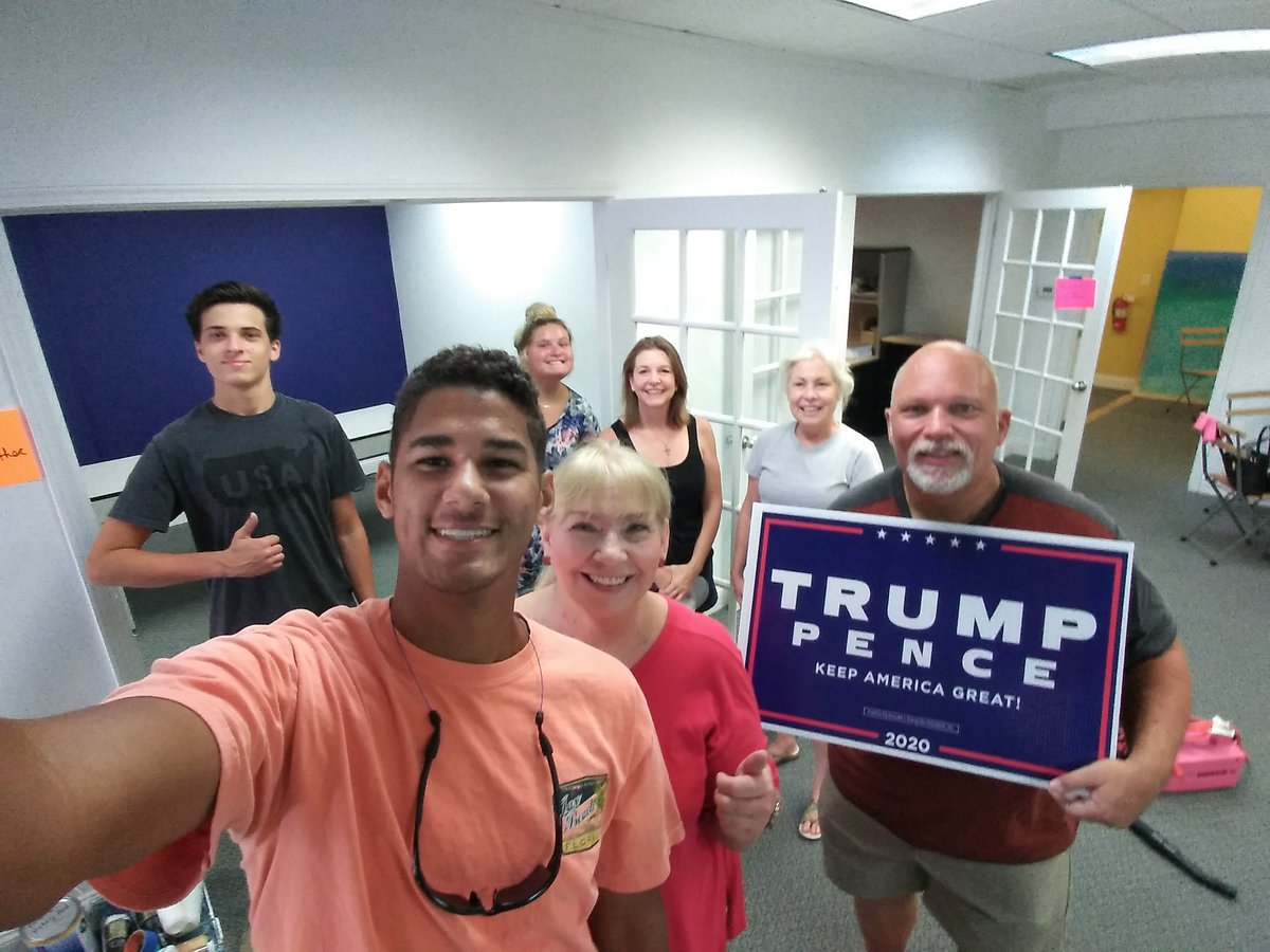 LauraCDuval's tweet photo. Thanks so much to field organizer Donavan Bradley,  intern Parker and my dedicated volunteers that helped me put the finishing touches on our GOP Trump VICTORY Campaign Neptune Beach office it's almost there! 🐘🇺🇸 #LeadRight #CAT5Cavalry #TurnDuvalRed https://t.co/rzRIK8Mw2O