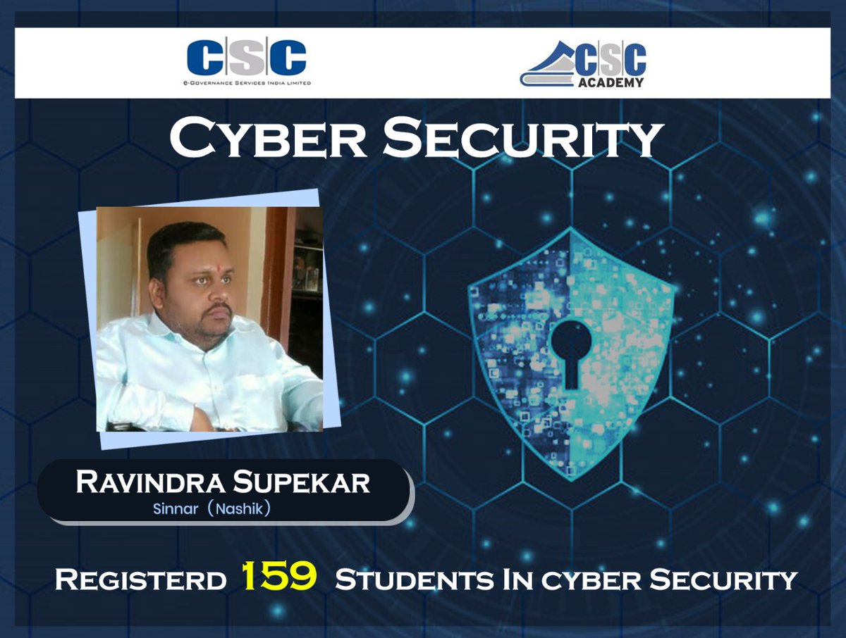 CSCNashik's tweet photo. @RaviSupekar3 registered 159 Student in Cyber Security Course on the Occasion of #CSCBalDiwas.
@CSCMaharashtra
@CSCNashik
@CSCegov_
@dintya15 
@academy_csc https://t.co/ZEb4fqztHt