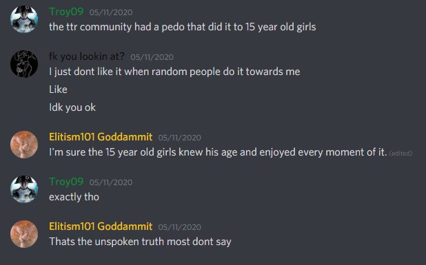 tw// pedophilla, rape mention there are more screenshots of his behavior on his own server