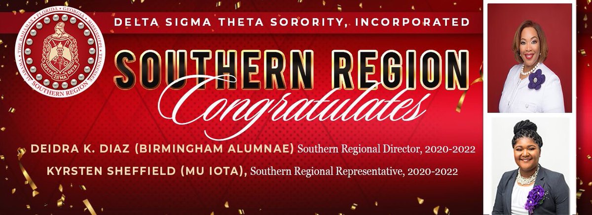 dstinc1913's tweet image. Congratulations to Sorors Deidra K. Diaz (Birmingham Alumnae), 2020-2022 Regional Director and Kyrsten Sheffield (Mu Iota), 2020-2022 Regional Representative! #DSTVirtual2020 #DST1913 #SouthernRegionDST