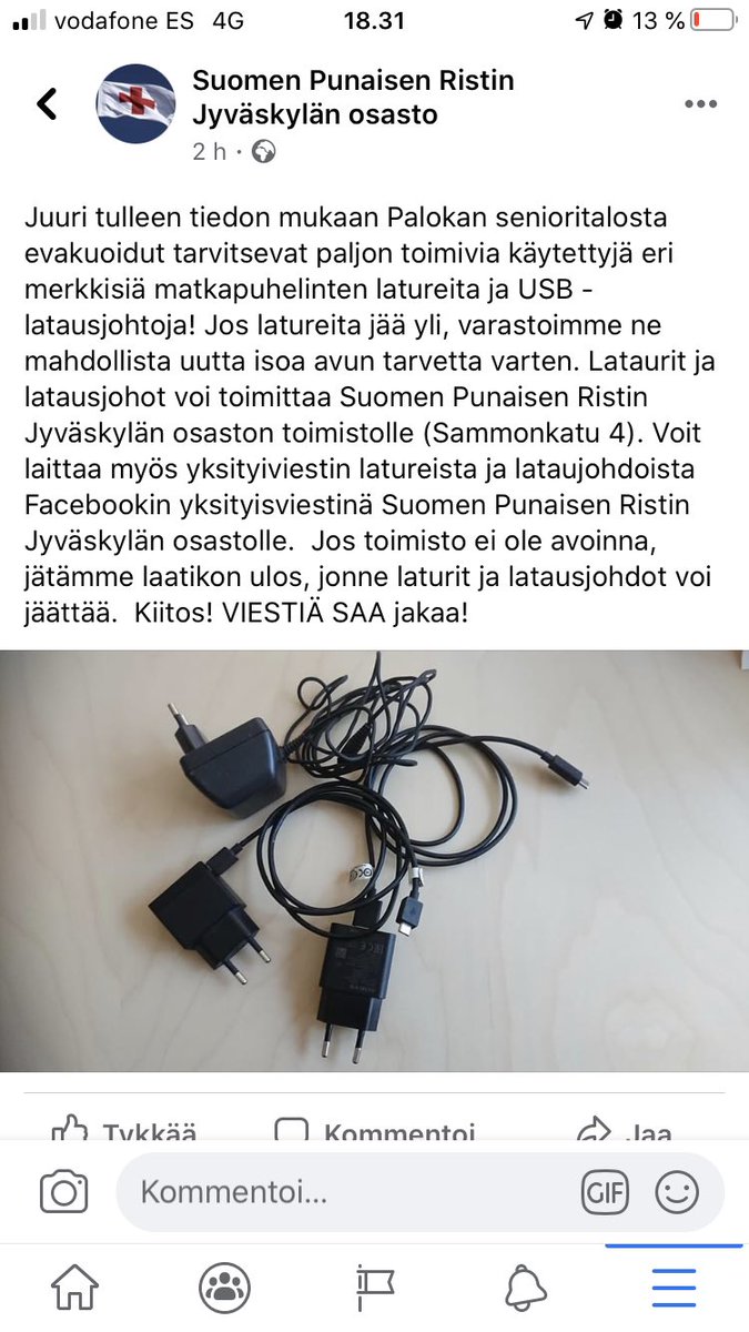 JoniVesalainen's tweet photo. APUVA Palokan palon uhreille - ⁦@PunainenRisti⁩ tarvitsee ⁦@JJK1923⁩ perhettä ja muitakin tahoja keräämään latureita ynm ⁦@Kirittaret⁩ lähdettekö mukaan jakamaan viestiä? Muitakin toivotaan ⁦@JyvKU⁩ ⁦@HappeeFloorball⁩ ? https://t.co/sI79JfSzUS