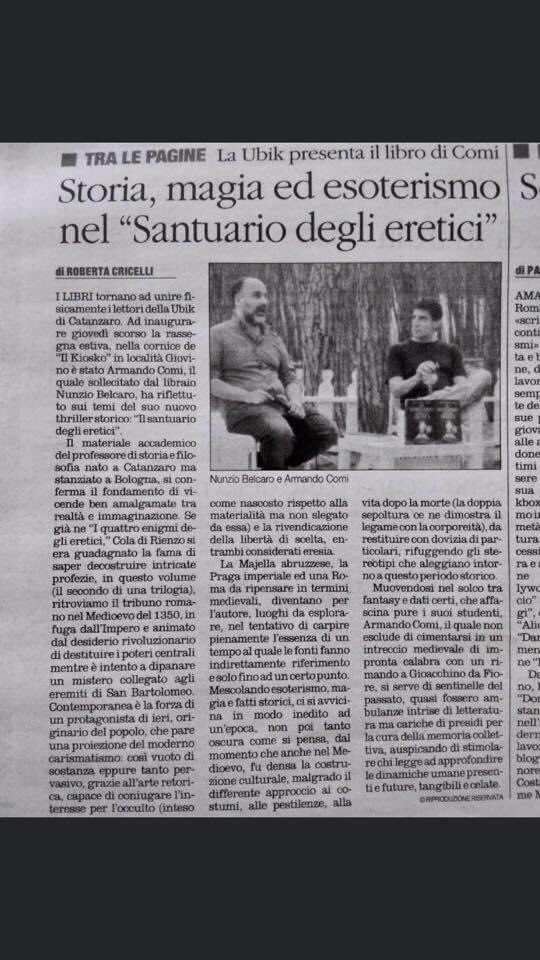 Armando Comi (@armandocomi) on Twitter photo Questa pagina de #ilquotidianodelsud a firma Roberta Cricelli restituisce la calda freschezza della presentazione de #ilsantuariodeglieretici, con Nunzio Belcaro di Libreria Ubik Catanzaro. Si è parlato di Cola di Rienzo, peste, eresie, magia e, naturalmente, libri <a href="/NewtonCompton/">NewtonComptonEditori</a> Questa pagina de #ilquotidianodelsud a firma Roberta Cricelli restituisce la calda freschezza della presentazione de #ilsantuariodeglieretici, con Nunzio Belcaro di Libreria Ubik Catanzaro. Si è parlato di Cola di Rienzo, peste, eresie, magia e, naturalmente, libri <a href="/NewtonCompton/">NewtonComptonEditori</a>