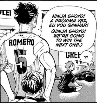IS NOBODY GONNA TALK ABOUT HINATA AND ROMERO TALKING??? ? ALSO ROMERO'S SON IS SO CUTE PLS HE LOOKS LIKE A SMOL FUKURO ? 