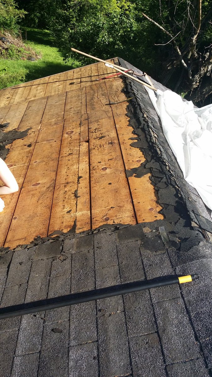 So in less than 5 hrs this morning we now have 29% of the roof strippedThe patch of visible shingles are an older & decked over section of the roof (about 12% of structural size)This is the section I need to patch back to current deck height along with repairs to the overhang