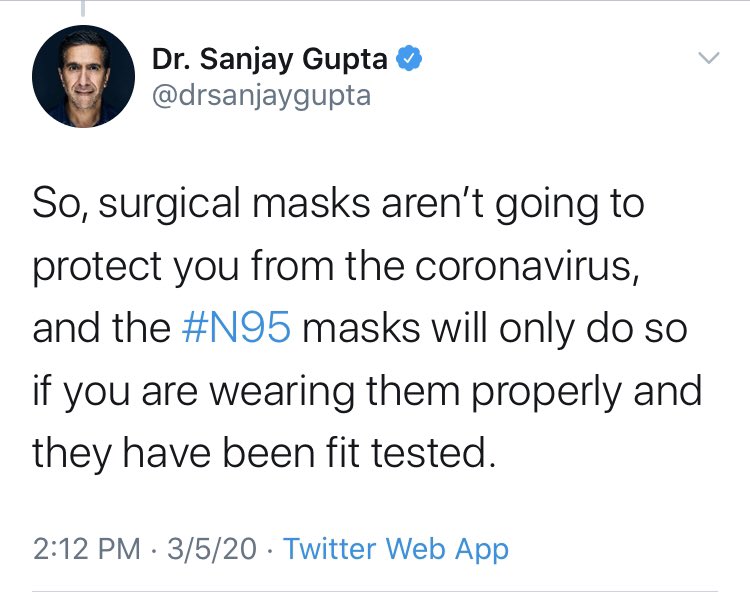  @CNN’s top medical expert,  @drsanjaygupta, struck a similar note on March 5th.