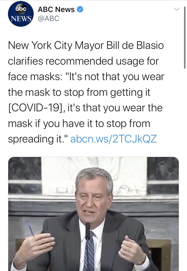  @ABC was saying the same thing. With a special shoutout to  @BilldeBlasio, who has handled this public health crisis worse than probably anyone in America.