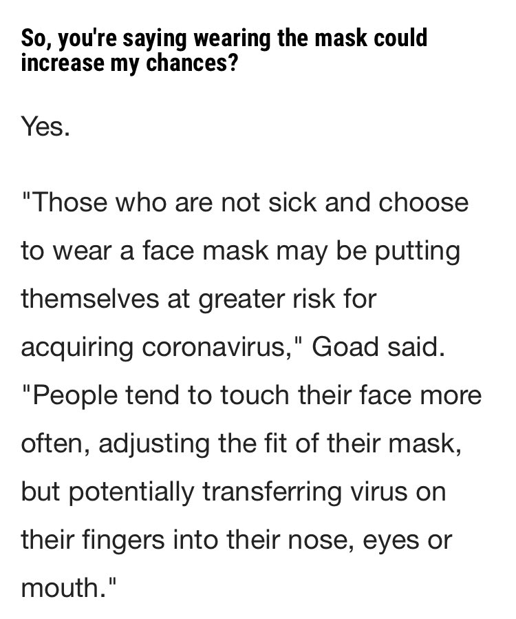 This, from  @Newsweek on February 28th says not to get a mask and then **reiterates it to a skeptical audience three more times**