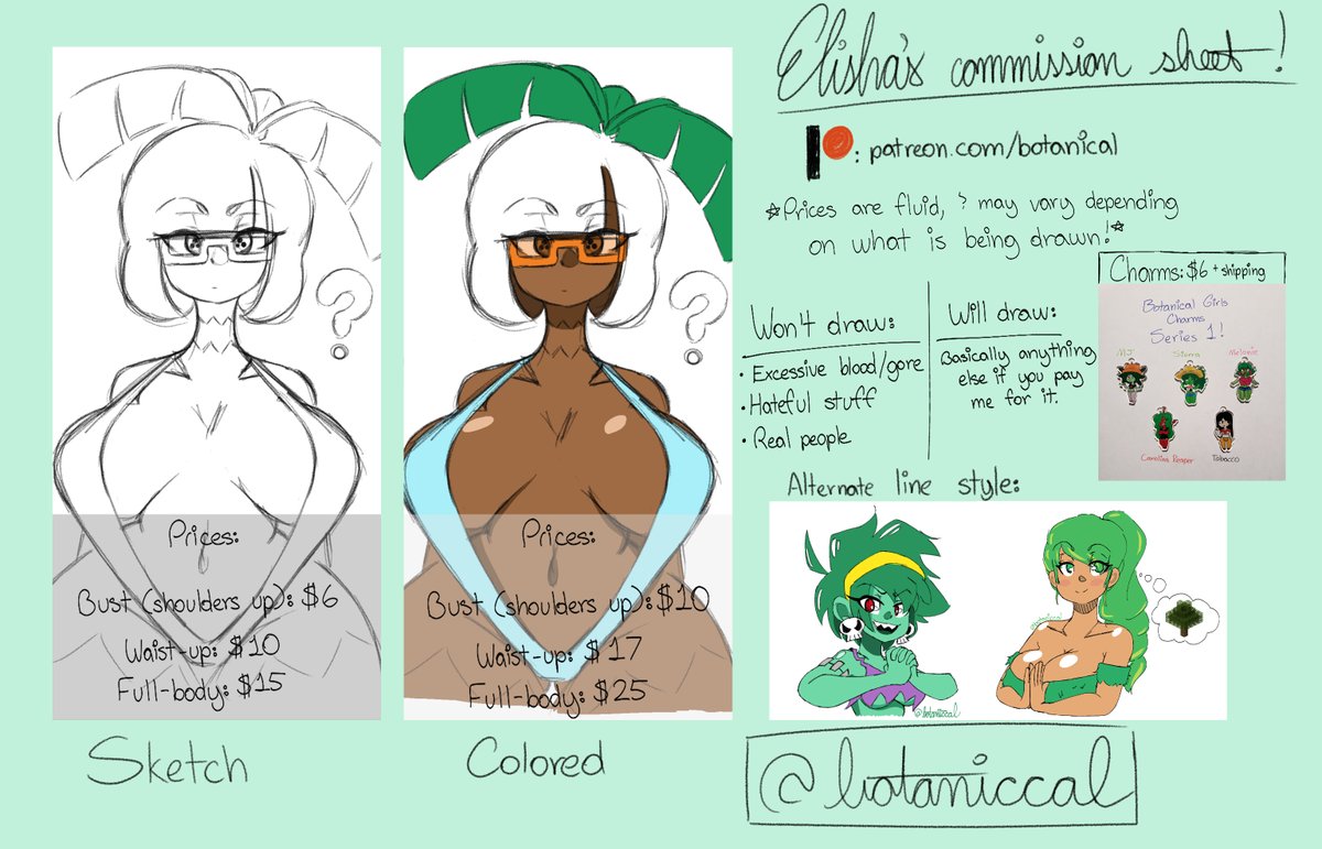 hi i'm elisha! due to recent improvement & more followers, im updating my commission sheet

i draw my own OCs & occasionally fanart. i dont have a job anymore so i need all the money i can get to pay 4 insurance

DM if you want a commission, and please ❤️ & RT to spread the word! 