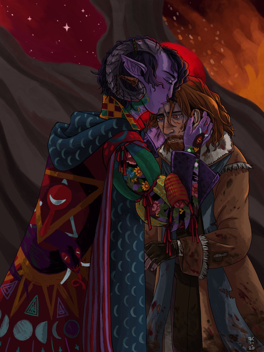 feralkingart's tweet photo. “Time for that, later” 
I’ve been wanting to draw this scene for awhile;;;;;
#criticalrolefanart #widomauk #mollymauk #mollymauktealeaf #calebwidogast #CriticalRoleArt https://t.co/EyorcgzPOB
