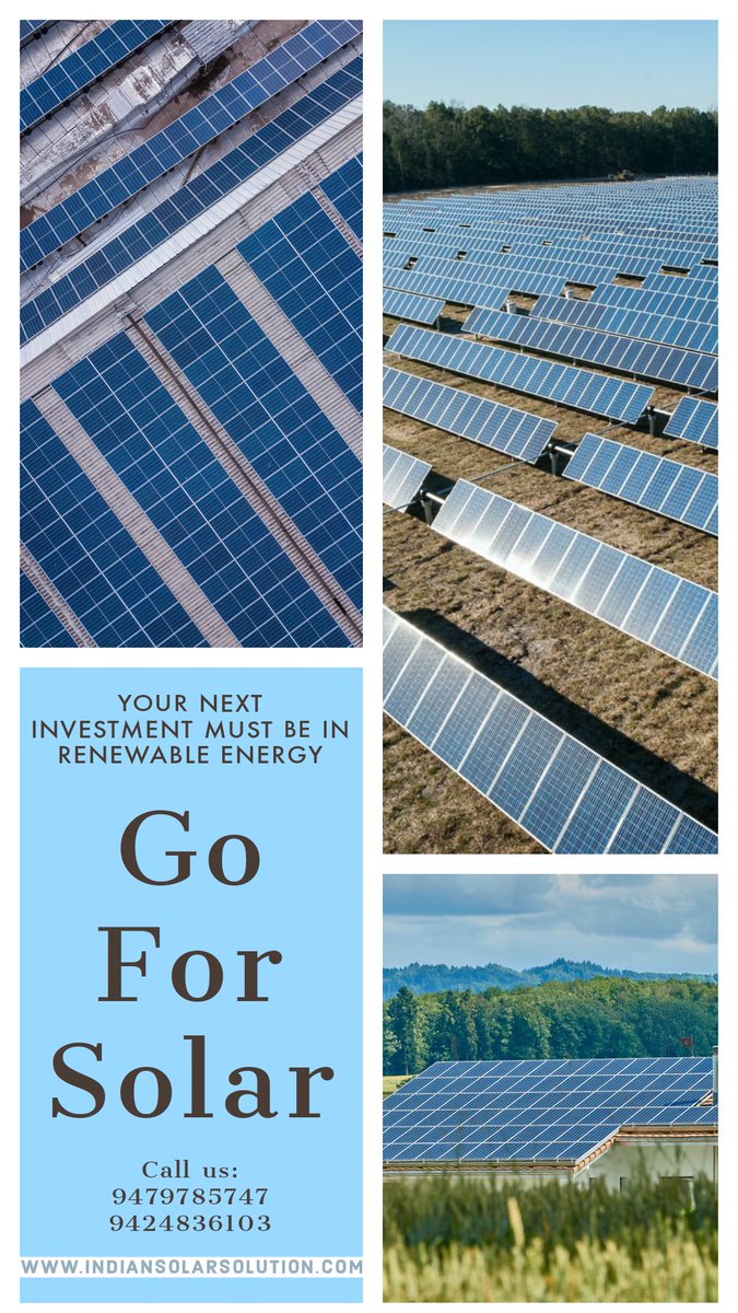 Invest In Renewable Energy..
.
.
.
#solarpower #solar #solarpanelsystem #solarenergy #solarpannels #solarpowerplant #renewableenergy #cleanenergy #greenenvironment #goforsolar #GoSolar #IndianSolarSolutions 
@IndianSolar_ @MadhyaSolar @SolarEnergyInd