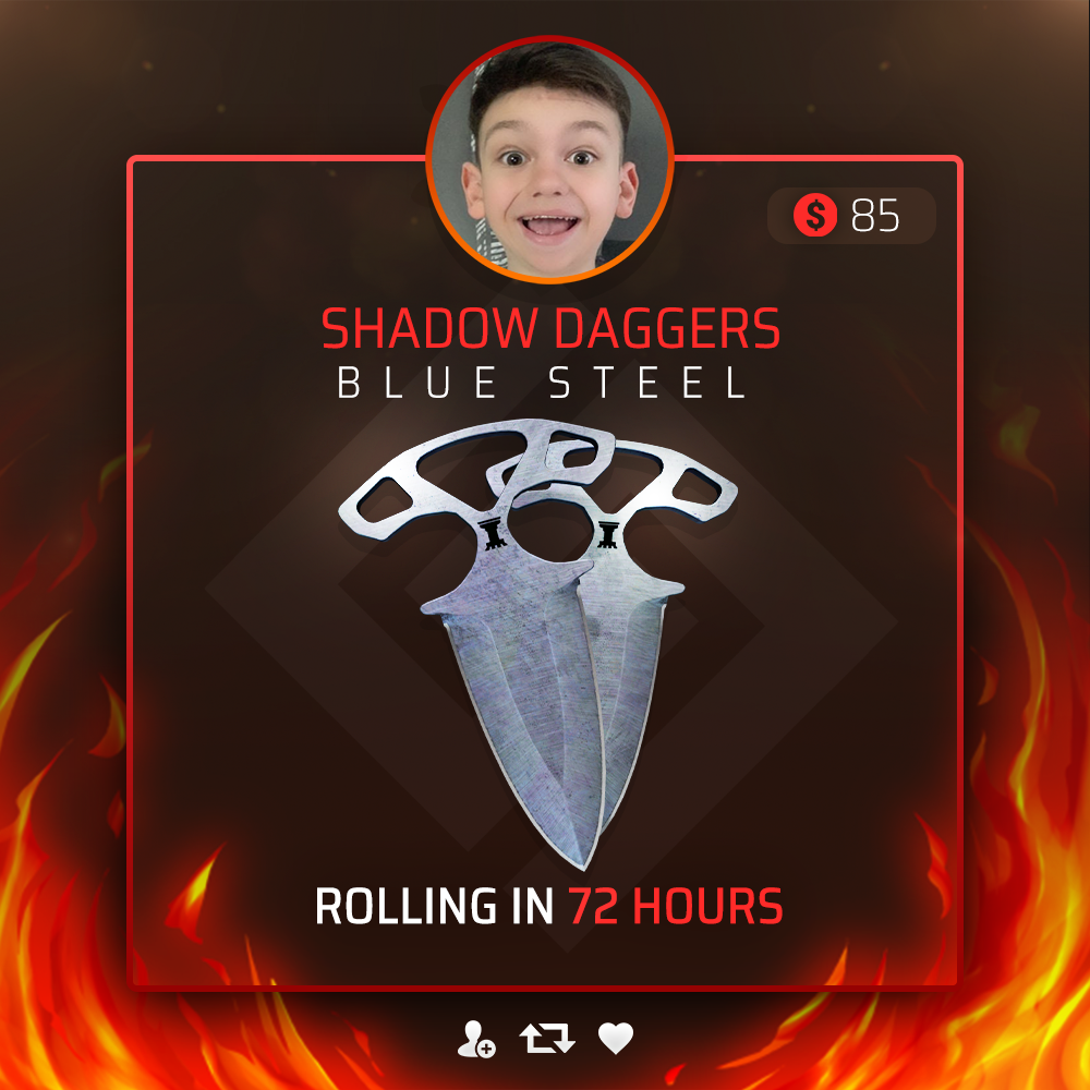 yungshapez's tweet photo. 🎁 $85 SHADOW DAGGERS | BLUE STEEL GIVEAWAY

Enter now:
- Retweet
- Follow me &amp; @DavidValenciaTV 
- Tag a friend

⏰ 72 HOURS - GOOD LUCK! https://t.co/cAMmkMkqBC