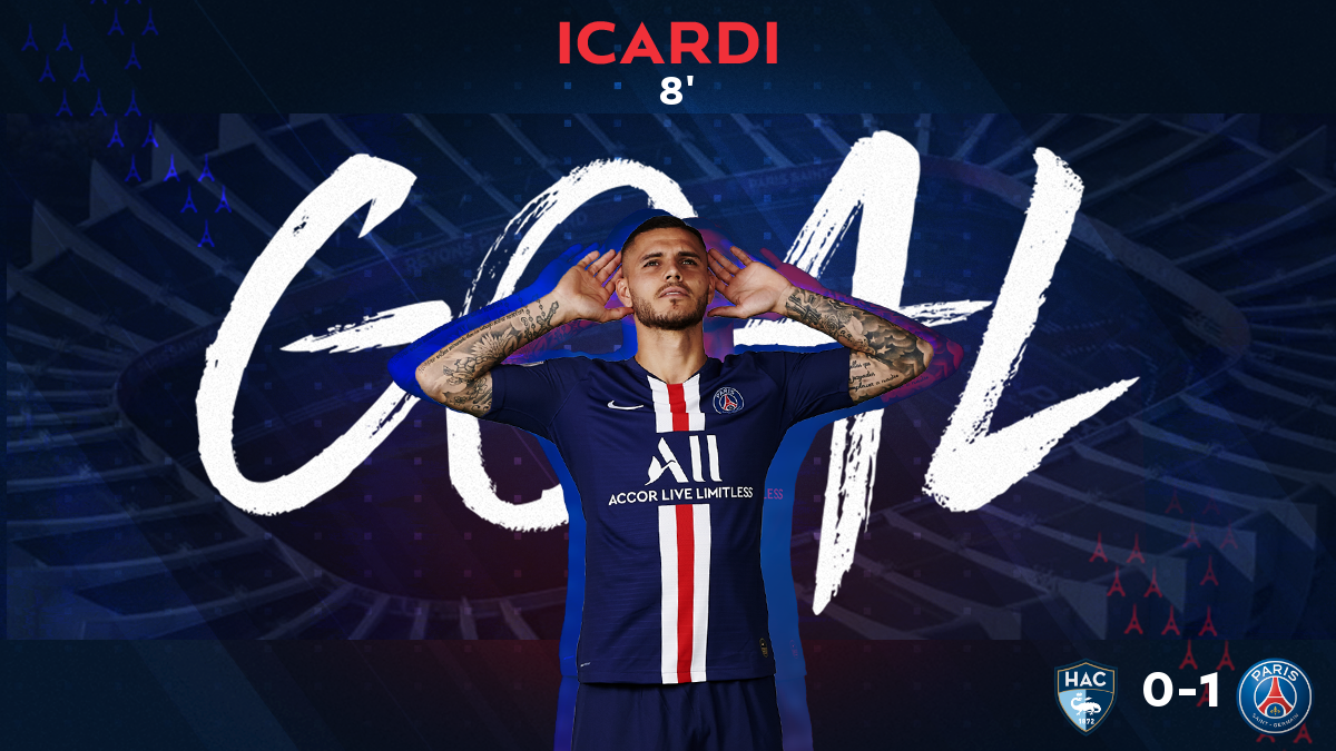 PSG_inside's tweet photo. 8' Et l'ouverture du score ! @MauroIcardi ⚽️

#HACPSG

🔴🔵 #AllezParis https://t.co/PORP3NZctH
