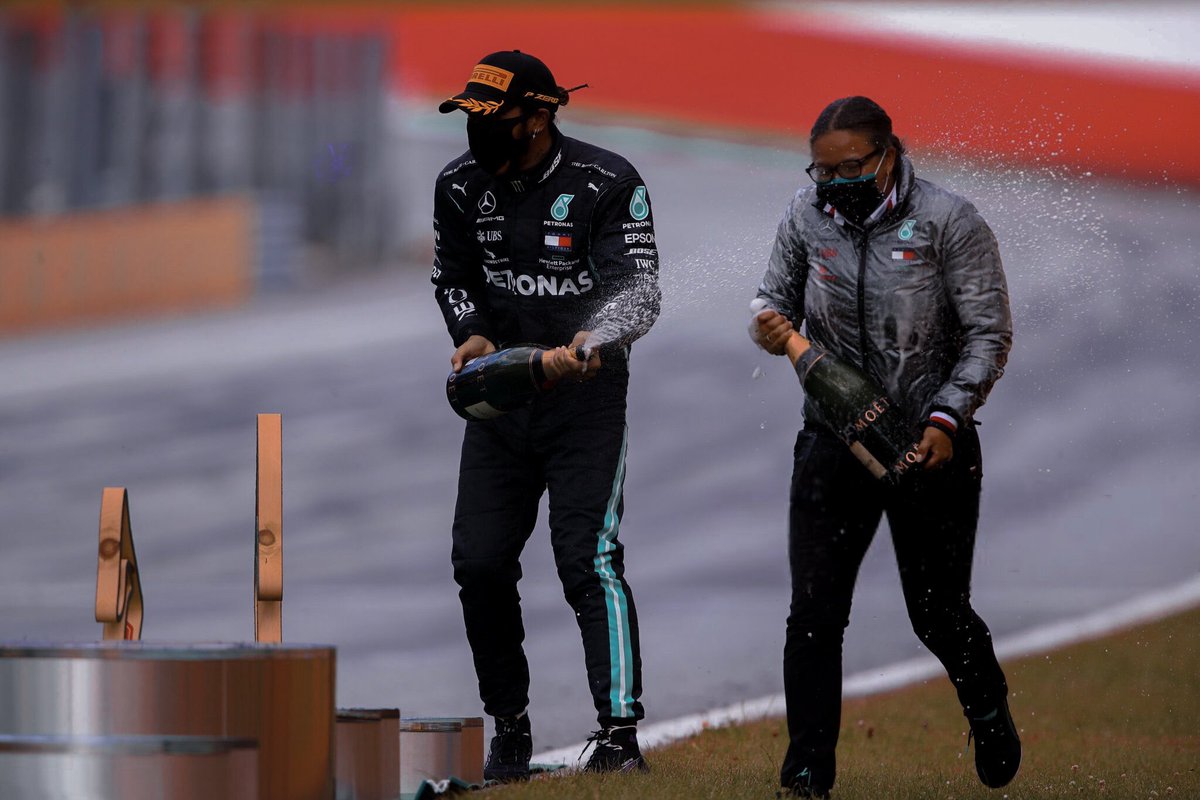 chizimba's tweet photo. Well done @LewisHamilton 👏 what a drive and congratulations to Stephanie Travers  who is  @MercedesAMGF1 Trackside Fluid Engineer🙌🏽, who collected the Constructors' trophy this week  🏆 
  #AustrianGP #StyrianGP #womeninmotorsport #womeninengineering #AustrianGP  #F1 https://t.co/gCOR7SSA0z