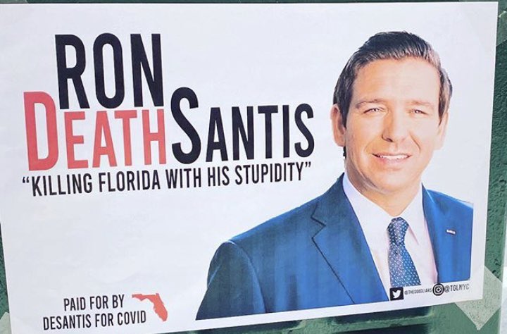 Hey @RonDeSantisFL We love your new nickname! You are literally killing off your constituents with your stupidity! Let’s get this trending #RonDEATHSantis #DeSantisKilledFloridians4Trump #DeSantisResign
