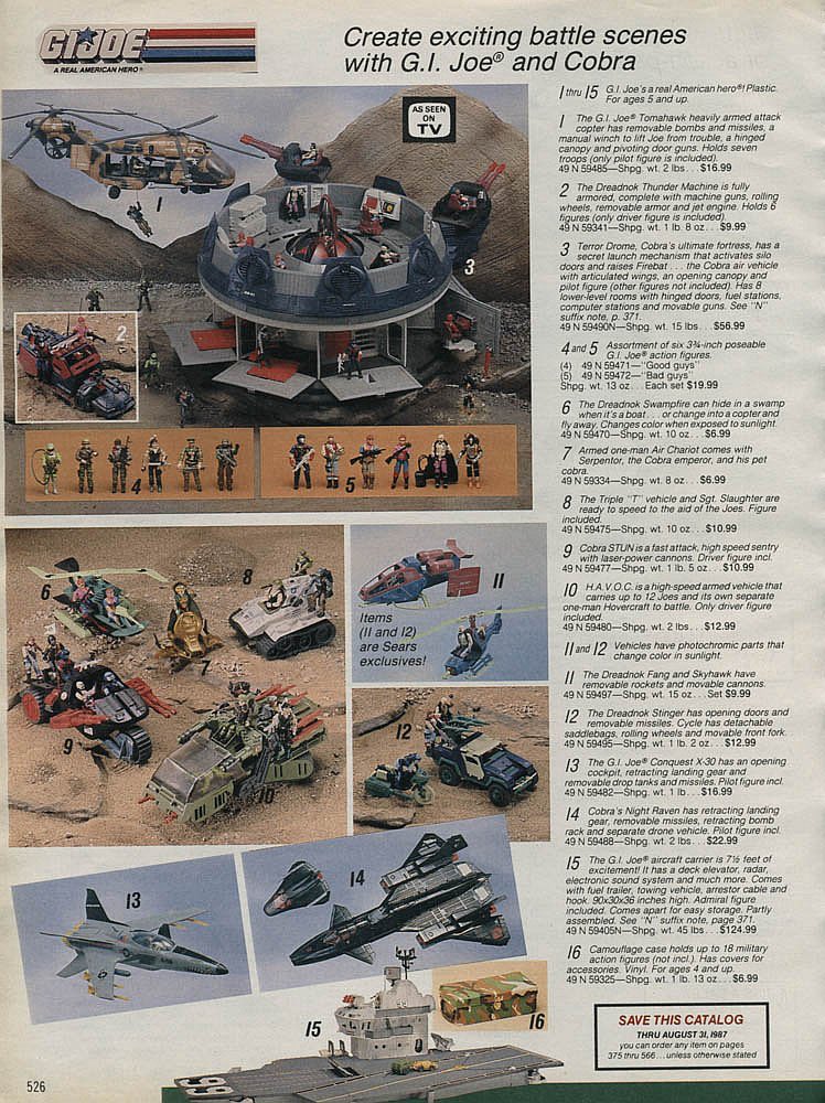 ClassicGIJoe's tweet photo. The 1986 Sears Christmas Wish Book GI Joe page. 

The USS Flagg had a shipping weight of 45 lbs and cost $124.99 - in 2020 dollars that would be $288.40. https://t.co/crddWYeFzh