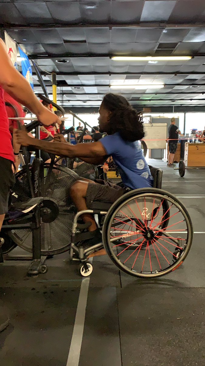 NoLegsHoe's tweet photo. Yesterday’s competition. Rex Rumble Covid edition. I’ve been putting in major work lately and it showed. Took 1st in my division. Glory to god 🙏🏾💙. #nolegpower #adaptiveathlete #spinalcordinjuryawareness #socffitness #crossfitzoo #per4max #nike #reebok https://t.co/3jlndXyzKl