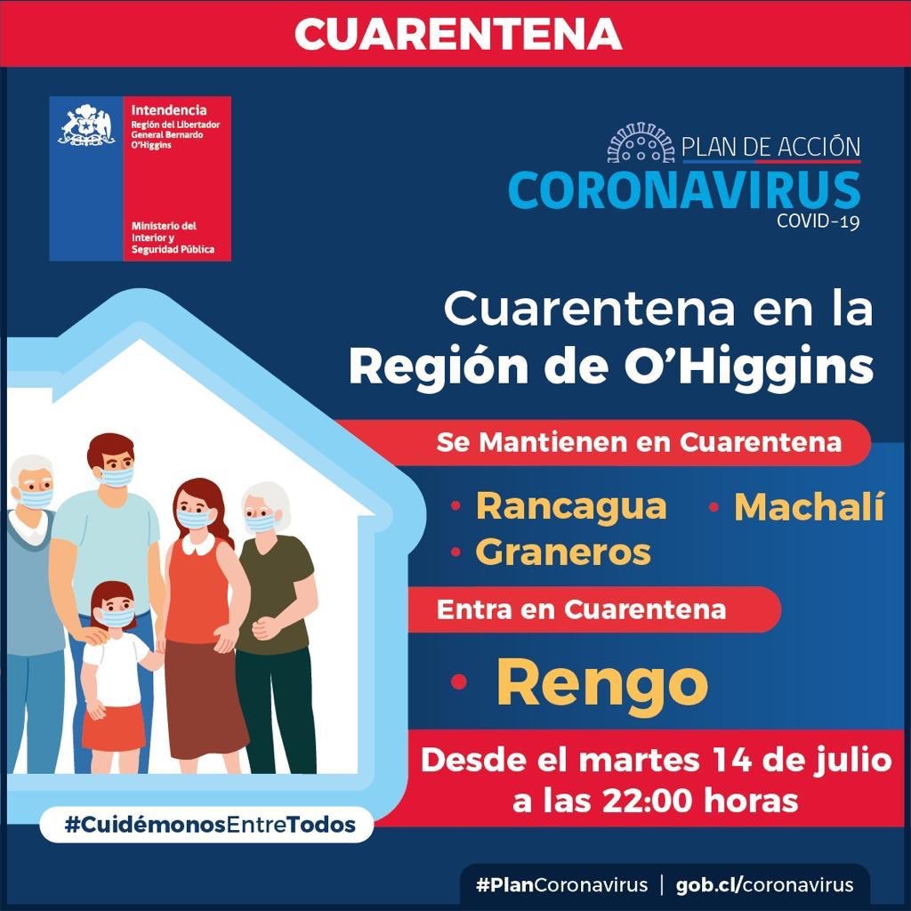 EnergiaOhiggins's tweet photo. ⚡️#OHiggins- El @ministeriosalud anunció hoy, con el objetivo de detener la propagación del #Coronavirus que a partir de este martes 14 a las 22 horas entra en #Cuarentena la comuna de #Rengo. Se suma así a #Rancagua, #Machalí y #Graneros que se mantienen bajo esta misma medida https://t.co/ch5l1toHut
