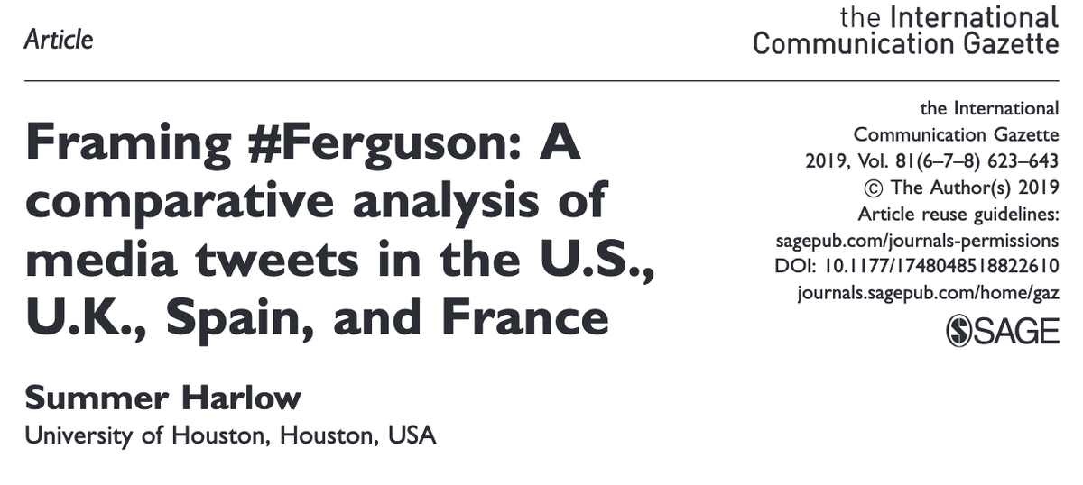 514/ "U.S. media outlets and their journalists' tweets adopted delegitimizing frames of protesters significantly more than the U.K., Spain, or France." & "Media outlets and journalists in the UK and Spain addressed race/racism twice as often as those from the U.S."