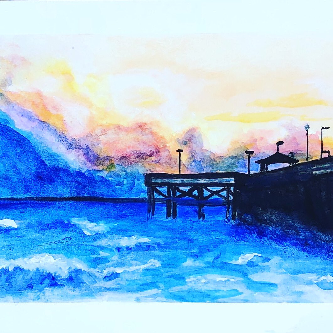 carusel777's tweet photo. Day 12 topic Favorite Place:  What’s your favorite place? I absolutely❤️ Springmaid Pier. My parents loved to Pier fish and would take us for an all nighter on the pier. I’ve spent several very personal moments. #watercolorpainting #springmaid #myrtlebeachart https://t.co/nzDNcLOUcq