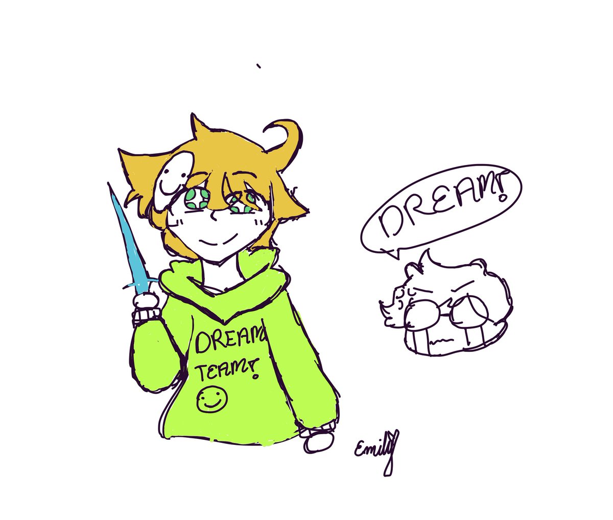 ded_emily's tweet photo. I drew a quick sketch of dream and George 😳😳😳. Idk how to draw swords but I’m hoping to improve >:). #dreamwastaken #DreamTeam #GEORGENOTFOUND #dtream https://t.co/Vp8u6iZTGd