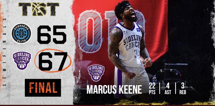 SidelineTBT's tweet photo. Sideline Cancer advances to @thetournament championship game with a 67-65 win against Overseas Elite! Maurice  Creek hit the game winning three pointer to seal the win! 

We Believe! https://t.co/z1l0qxYmf9