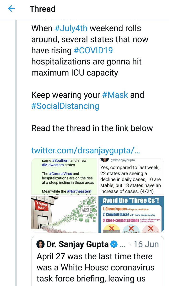 Today is July 12I tweeted back on June 17 that after the  #July4th weekend it was gonna get really bad for several statesWe're seeing that in  #Florida &  #Arizona &  #TexasClick on the link here to see a thread of animated charts showing how bad USA is https://twitter.com/StevenTDennis/status/1282442536305426432?s=19