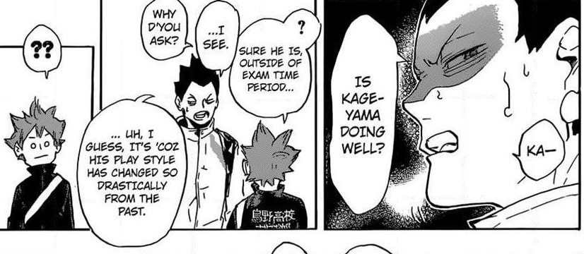 As seen in the ball boy arc, Kindaichi still actually cares about Kageyama despite the fact that Kageyama seems like he doesn't think about it.Kin still tries to reach out bec he wants to retry their friendship but their trauma prevents him from directly talking to Kageyama