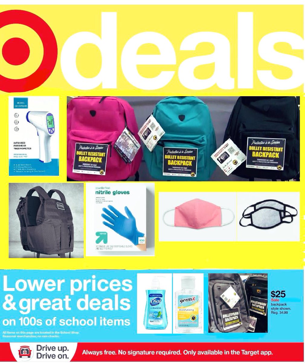 cucumberbean's tweet photo. Will we social distance to the point that when there is a school shooting kids won’t huddle together? In 50 years when people write about this time, will there be advertisements that reflect what is happening right now? This SHOULD be the back to school Target ad.@Target https://t.co/yqSL4cVjF4